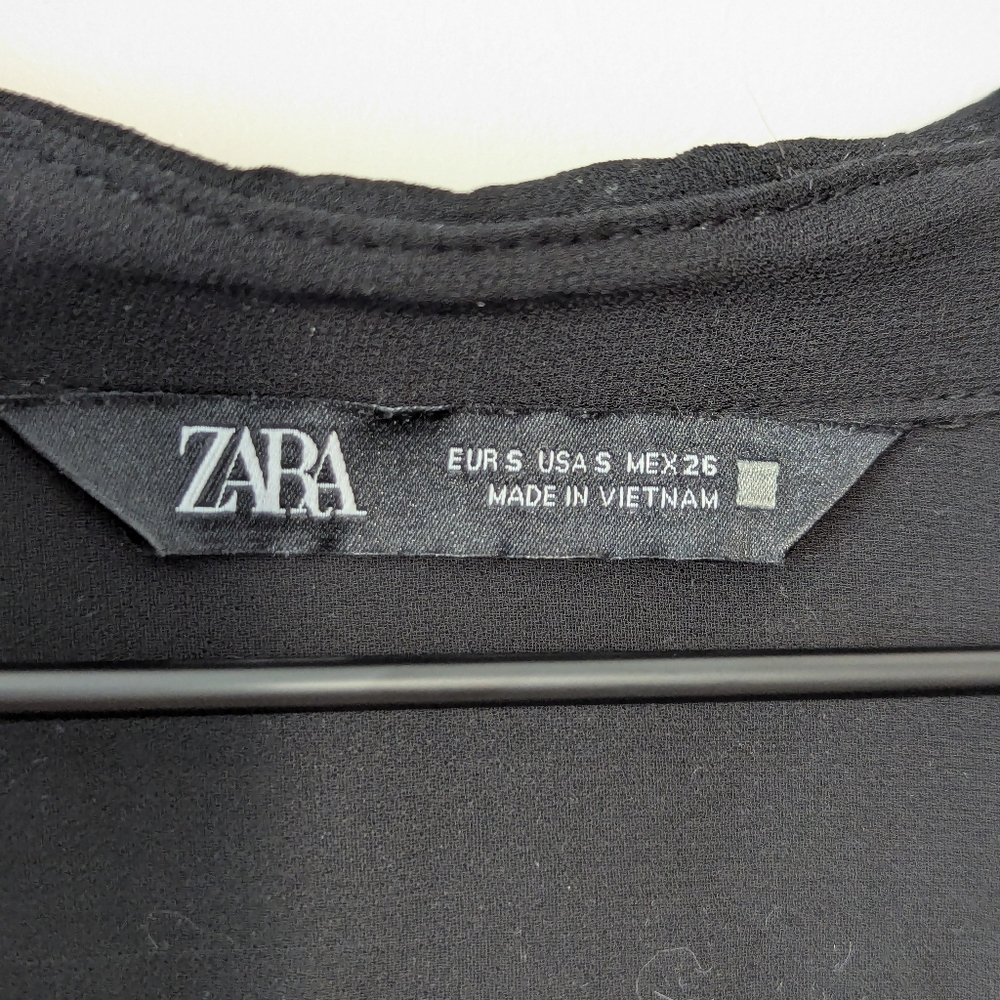 ZARA Sheer Pocket Button Down Blouse Black Size Small - Picture 5 of 5